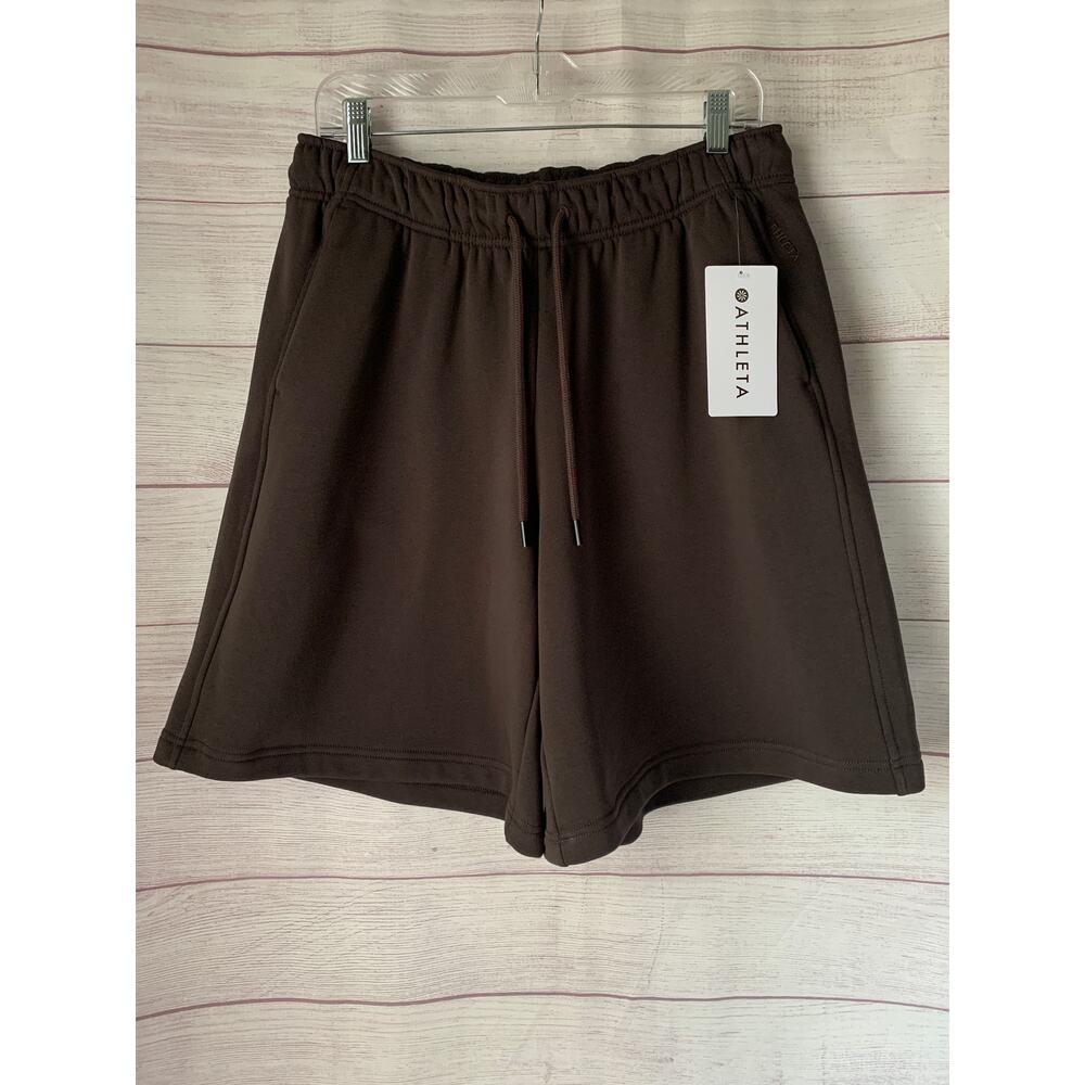 Athleta Terry Heavyweight Bermuda Shorts Truffle Brown Drawstring Waist Size M